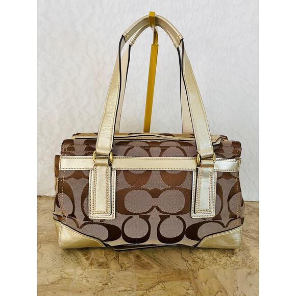 Coach Hampton brown/light metallic gold striped multicolored Carryall 11620 - Picture 2 of 10